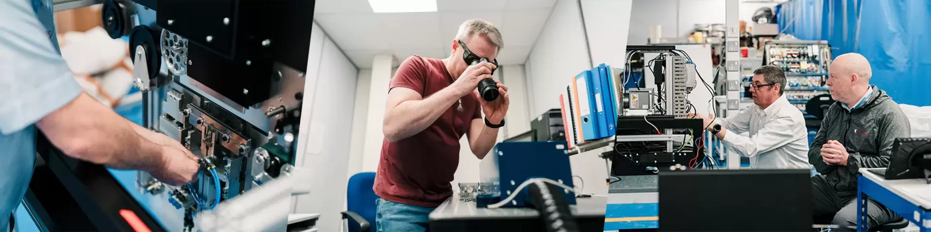 three people checking the machinery